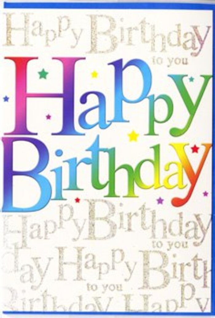 The front of this birthday card looks like a burst of celebration framed by the sleek elegance of Canary Wharf's skyline-vibrant, polished, and full of life. The central feature is a large Happy Birthday message, running proudly across the card in bold, rounded letters. Each letter carries its own luminous colour, progressing smoothly from deep red through fuchsia and violet, onward to rich blues, sea-greens, and fresh grassy tones, before finally glowing into warm orange and pale lemon. The gradient feels seamless, much like watching shifting reflections on the dockside water as the sun moves behind the towers. The surface of the lettering appears gently glossy, giving it a slightly raised, almost tactile appearance, as if it has been carefully finished with a satiny coating. Behind this exuberant rainbow phrase lies a subtle, elegant backdrop of gold script, repeating Happy Birthday to you in flowing cursive. The handwriting is fine and slightly shimmering, more akin to luxurious metallic ink than coarse glitter, adding a sophisticated gleam reminiscent of softly lit bar interiors around Canada Square. Small specks of light seem to scatter through the background, evoking confetti or the twinkle of candles at an intimate birthday gathering. The combination of lively colour and refined gold detailing creates a design that feels both joyful and composed, suitable for celebrating a milestone in a Canary Wharf apartment or marking a colleague's special day in one of the nearby offices. It is easy to imagine this card paired with a hand-tied bouquet from Florists Canary Wharf, its rainbow tones echoing through the flowers, offering a birthday greeting that feels contemporary, warm, and beautifully considered.